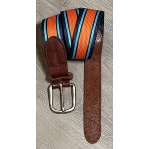 Thomas Bates Stretchy Orange Navy Stripe Golf Belt Made In USA Men's Sz 30